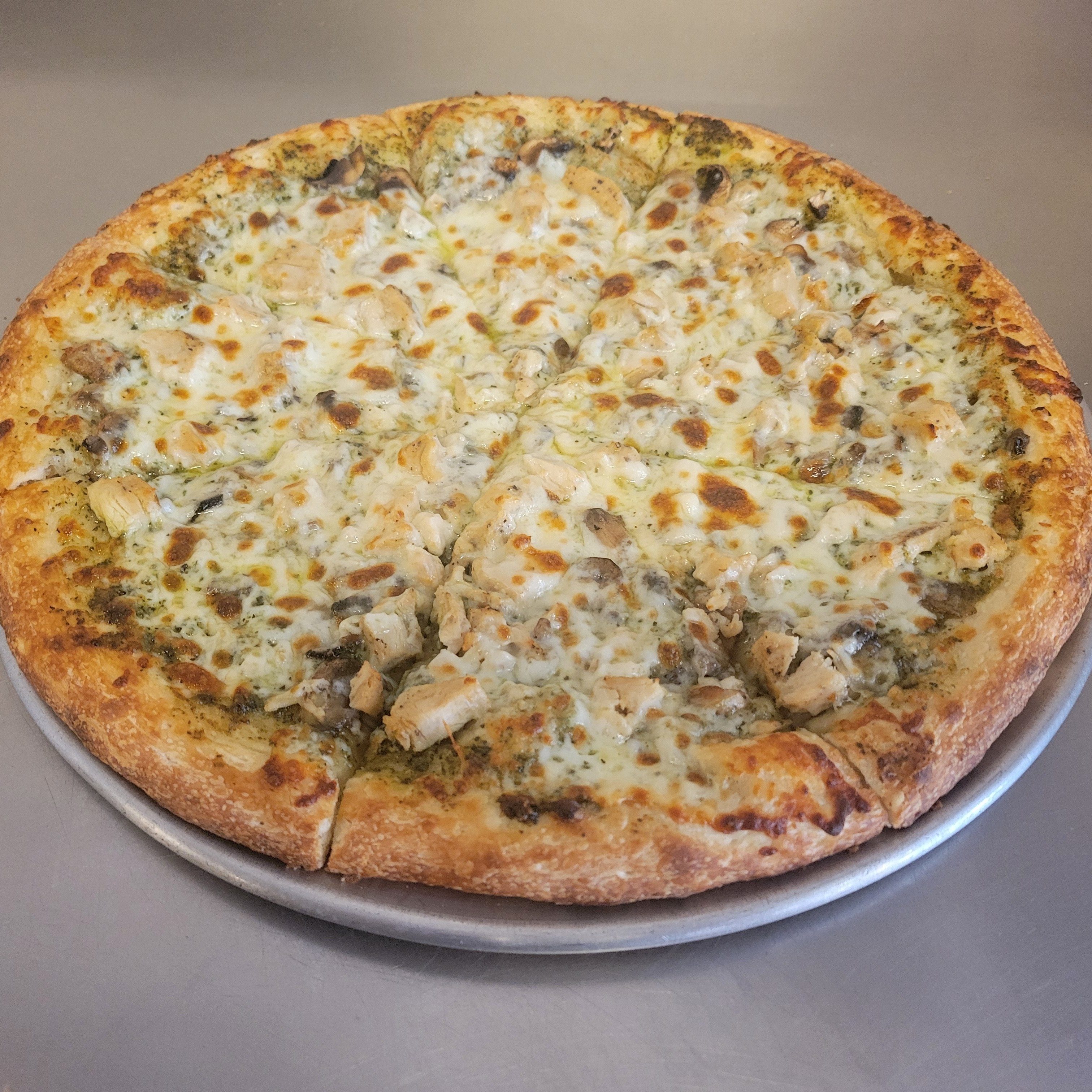 Pesto Chicken Special Pizza.