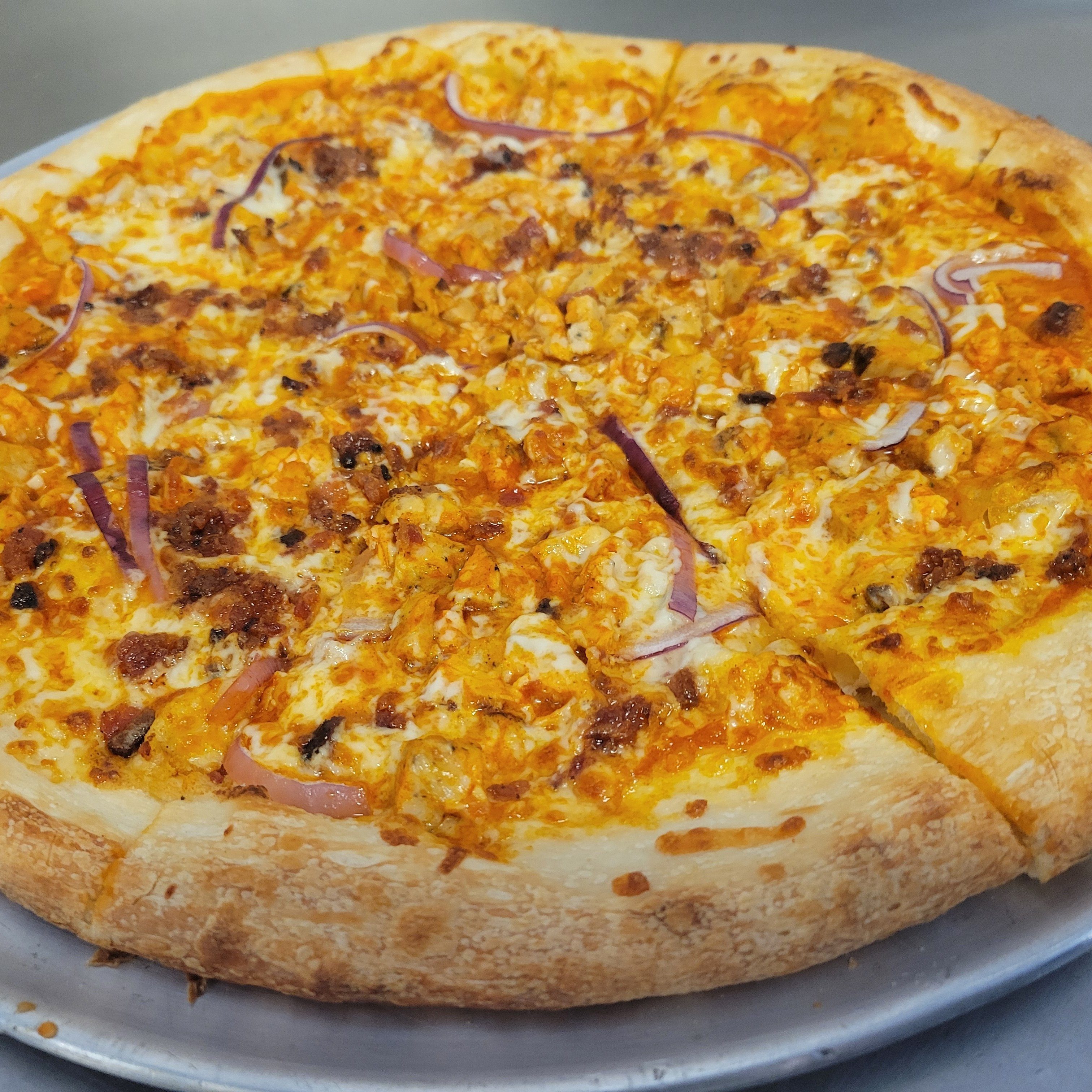 The Super Buffalo Chicken Pizza.
