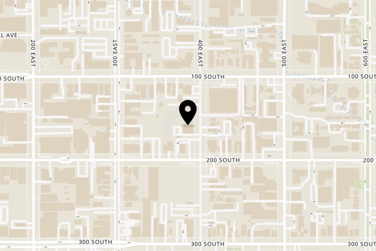 Map showing the location of Free Wheeler Pizza on 150 S 400 E in Salt Lake City